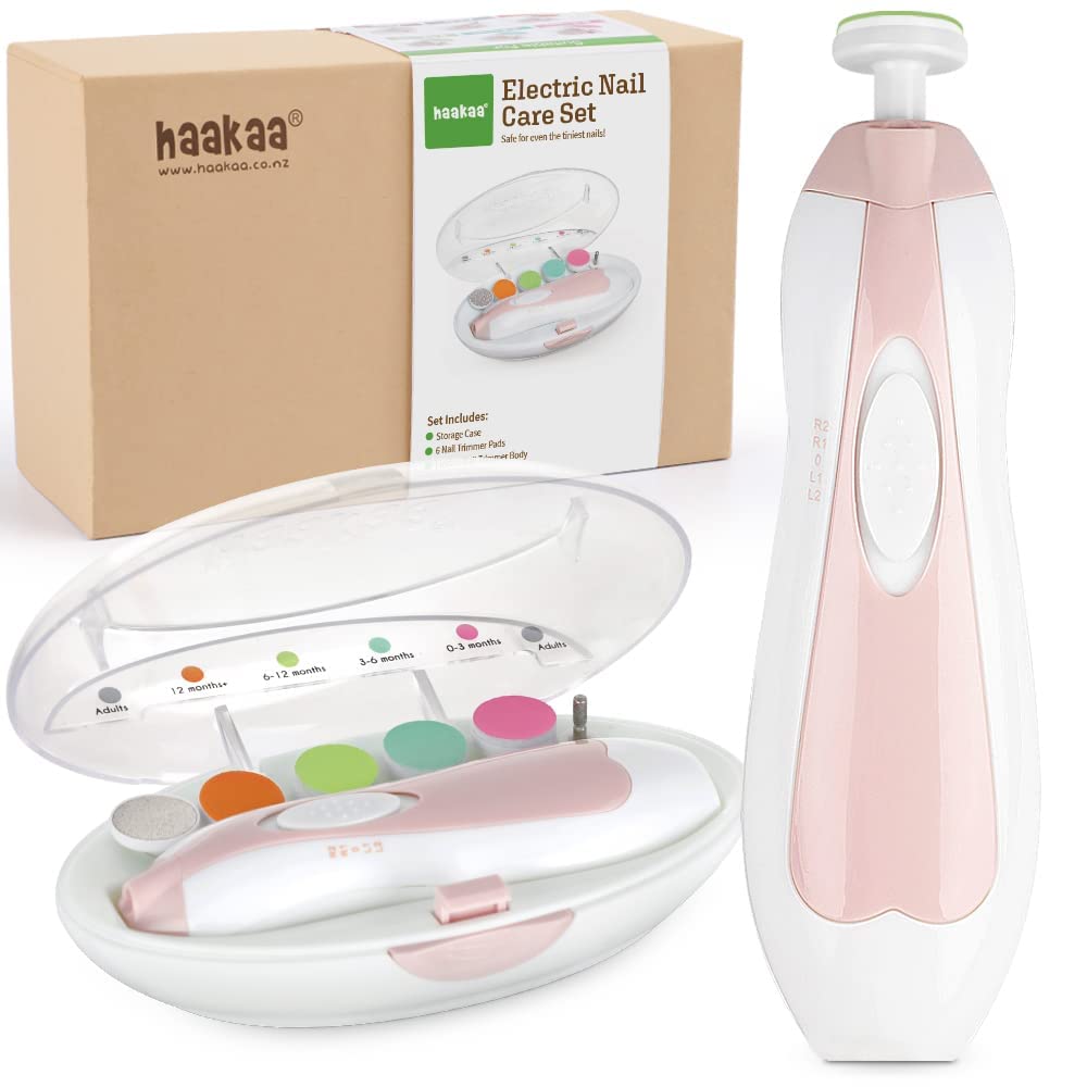 251025031459687_1 haakaa Baby Nail Trimmer Electric Safe Baby Nail Clippers Baby Nail File Kit Manicure Set, Trim Polish Grooming kit for Newborn Toddler or Adults Toes Fingernails, 6 Grinding Heads and LED Light, Pink - Image 1